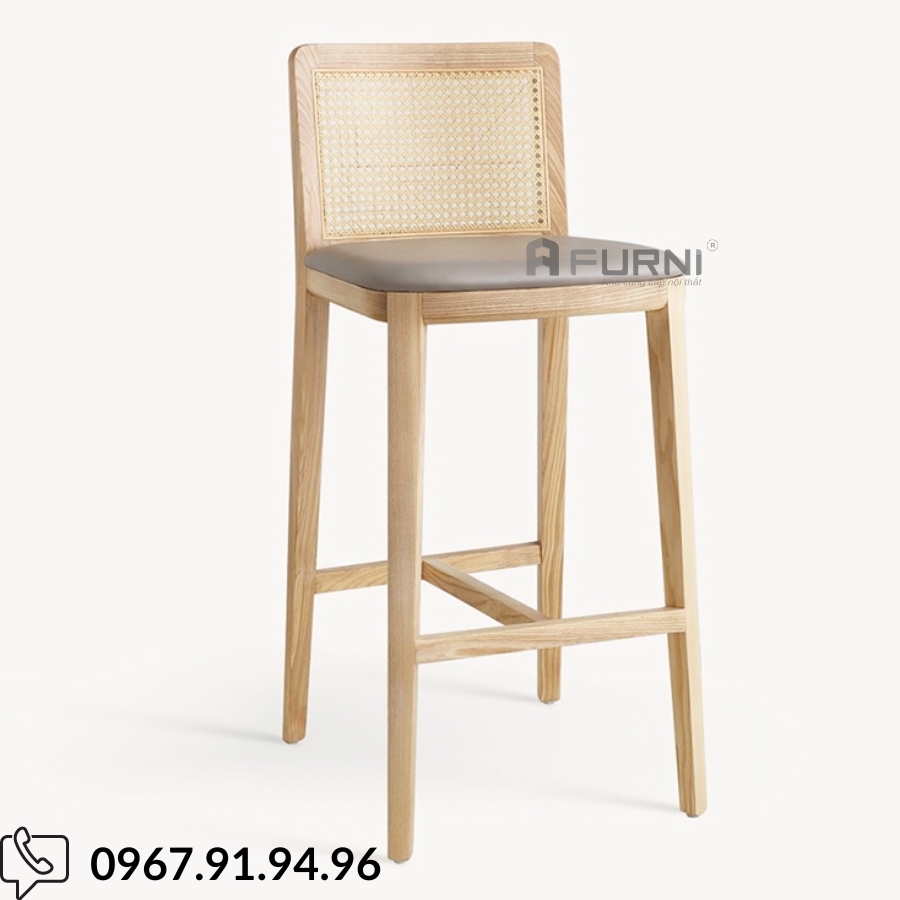 Ghế quầy bar cố định chân gỗ tựa lưng mắt cáo thoải mái CB DORA-75W