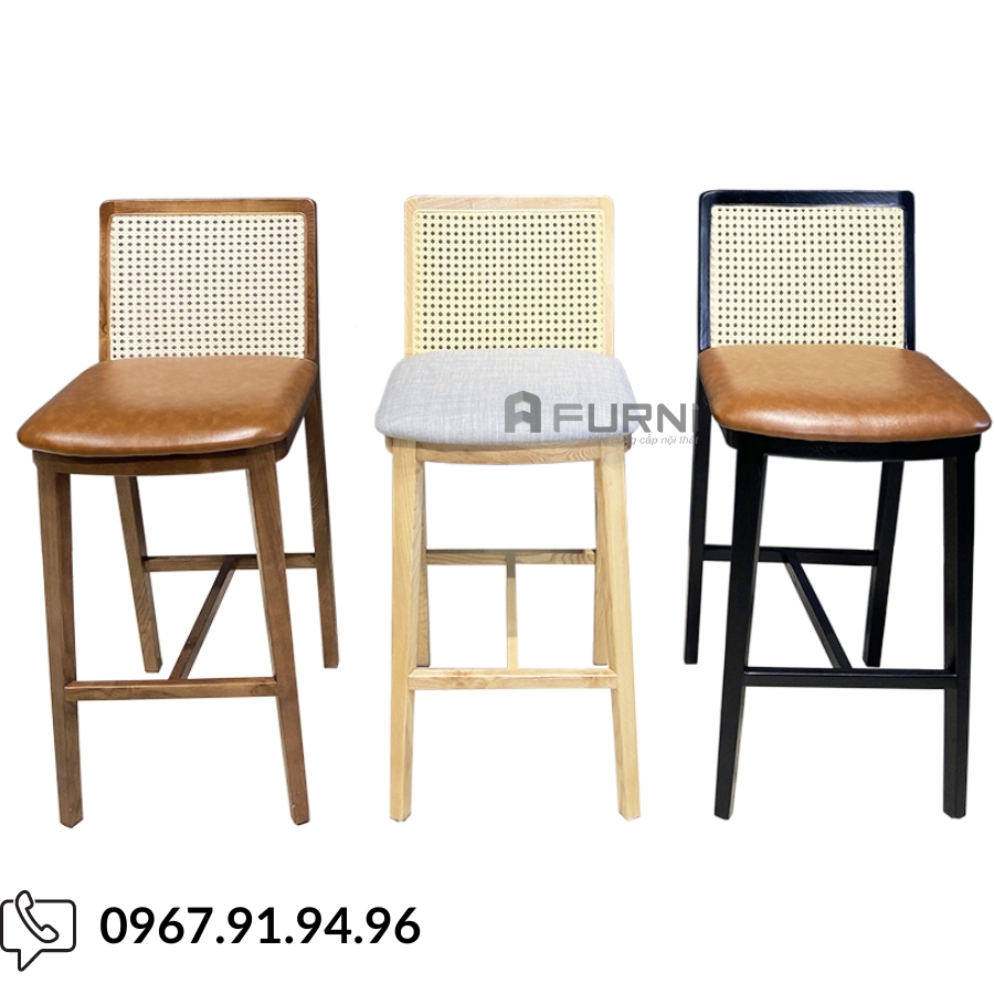 Ghế quầy bar cố định chân gỗ tựa lưng mắt cáo thoải mái CB DORA-75W
