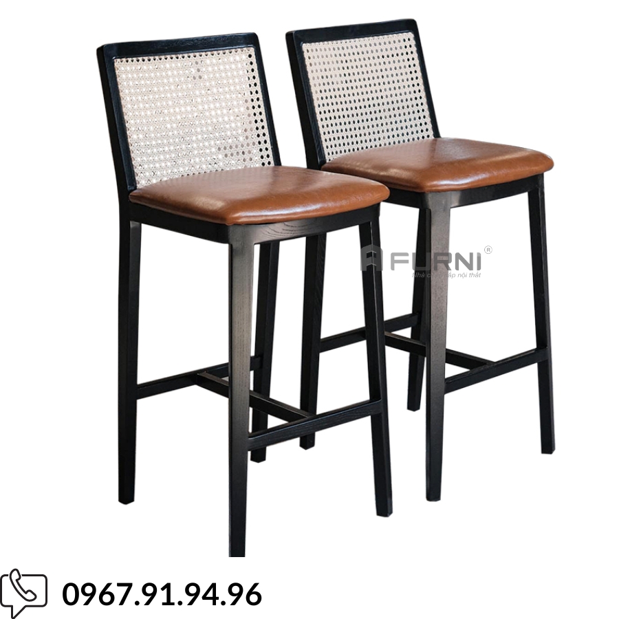 Ghế quầy bar cố định chân gỗ tựa lưng mắt cáo thoải mái CB DORA-75W