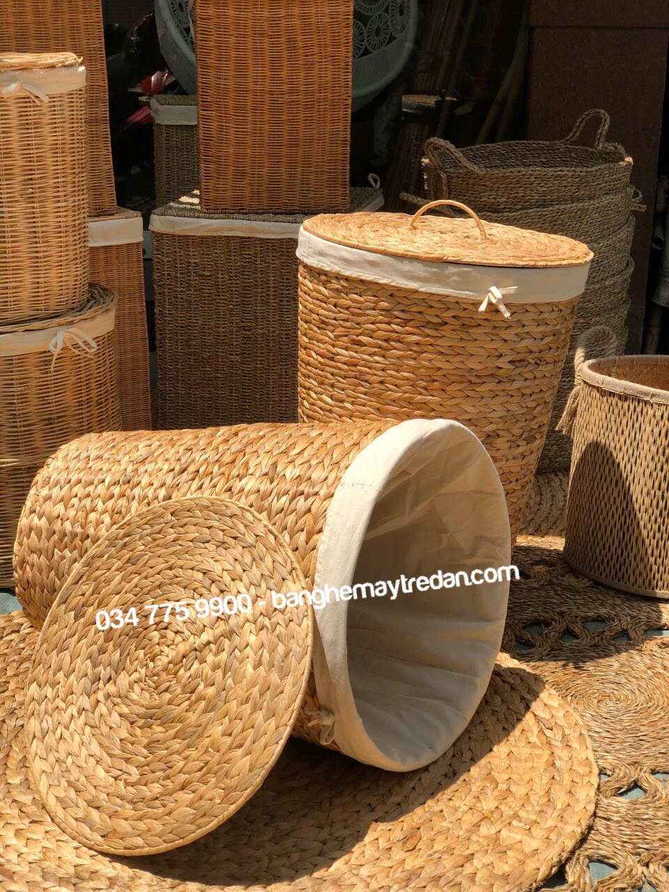Sọt mây tre đan có nắp hình tròn, hình chữ nhật