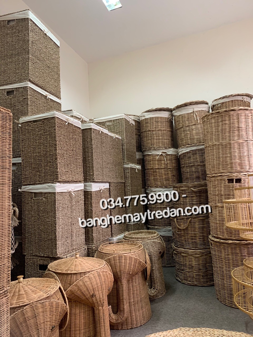 Sọt mây tre đan có nắp hình tròn, hình chữ nhật