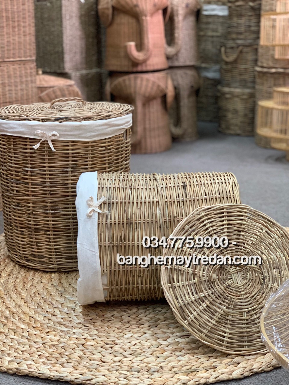 Sọt mây tre đan có nắp hình tròn, hình chữ nhật