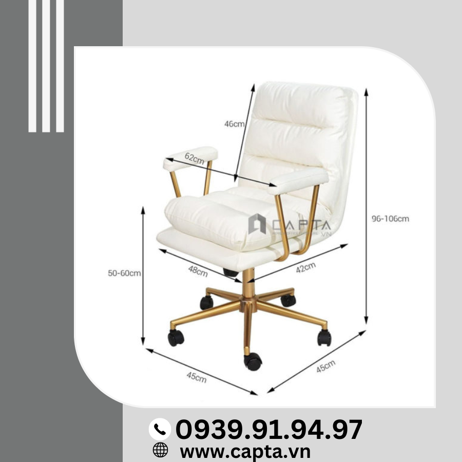 Ghế xoay nệm PU dày chân sắt nhũ vàng sang trọng Nội thất CAPTA HCM