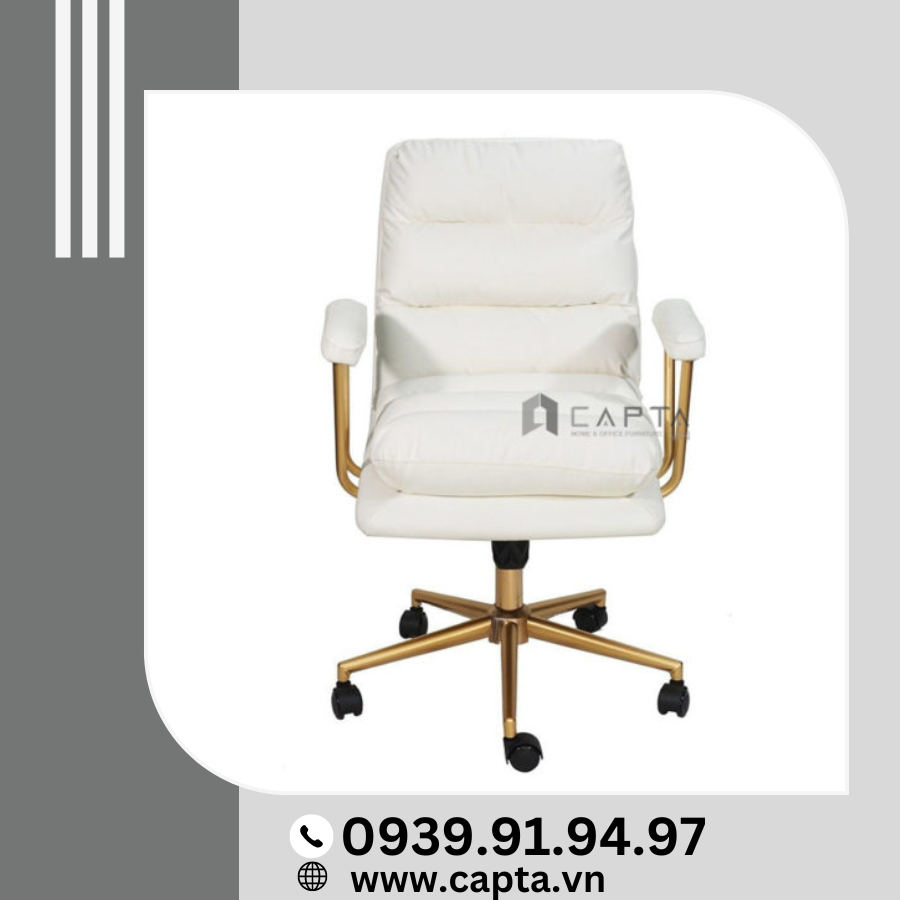 Ghế xoay nệm PU dày chân sắt nhũ vàng sang trọng Nội thất CAPTA HCM
