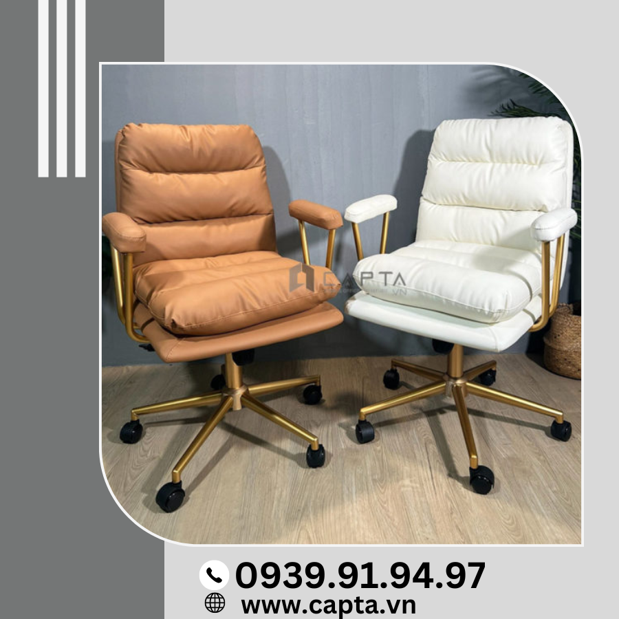 Ghế xoay nệm PU dày chân sắt nhũ vàng sang trọng Nội thất CAPTA HCM
