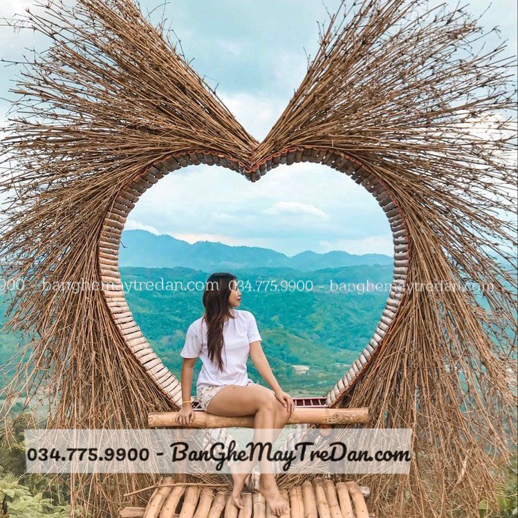 Ghế mây tre hình trái tim để ngoài trời đẹp