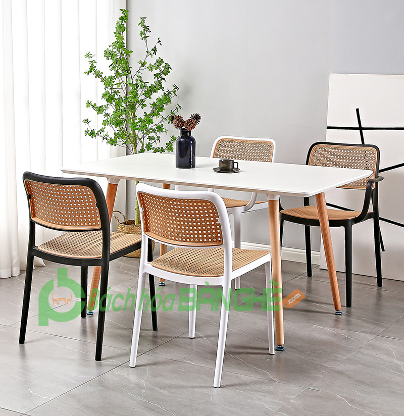 Bộ bàn ghế ăn hiện đại ghế xếp chồng cho căn hộ chung cư 163
