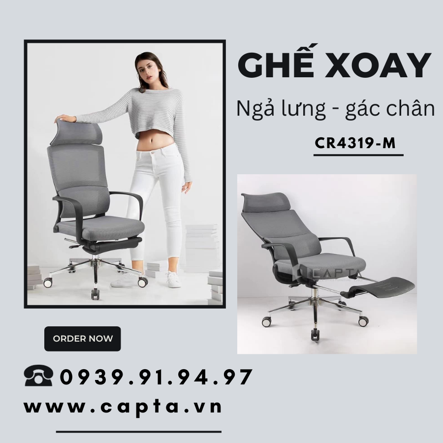 Ghế hỗ trợ cột sống chống đau lưng có gác chân CR4319-M Nội thất CAPTA