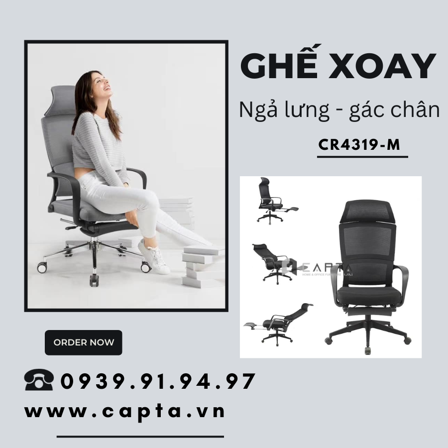 Ghế hỗ trợ cột sống chống đau lưng có gác chân CR4319-M Nội thất CAPTA