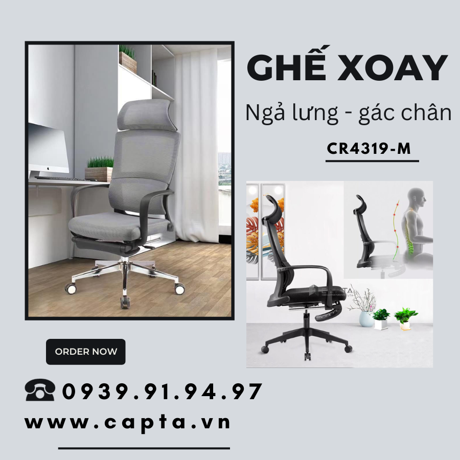 Ghế hỗ trợ cột sống chống đau lưng có gác chân CR4319-M Nội thất CAPTA