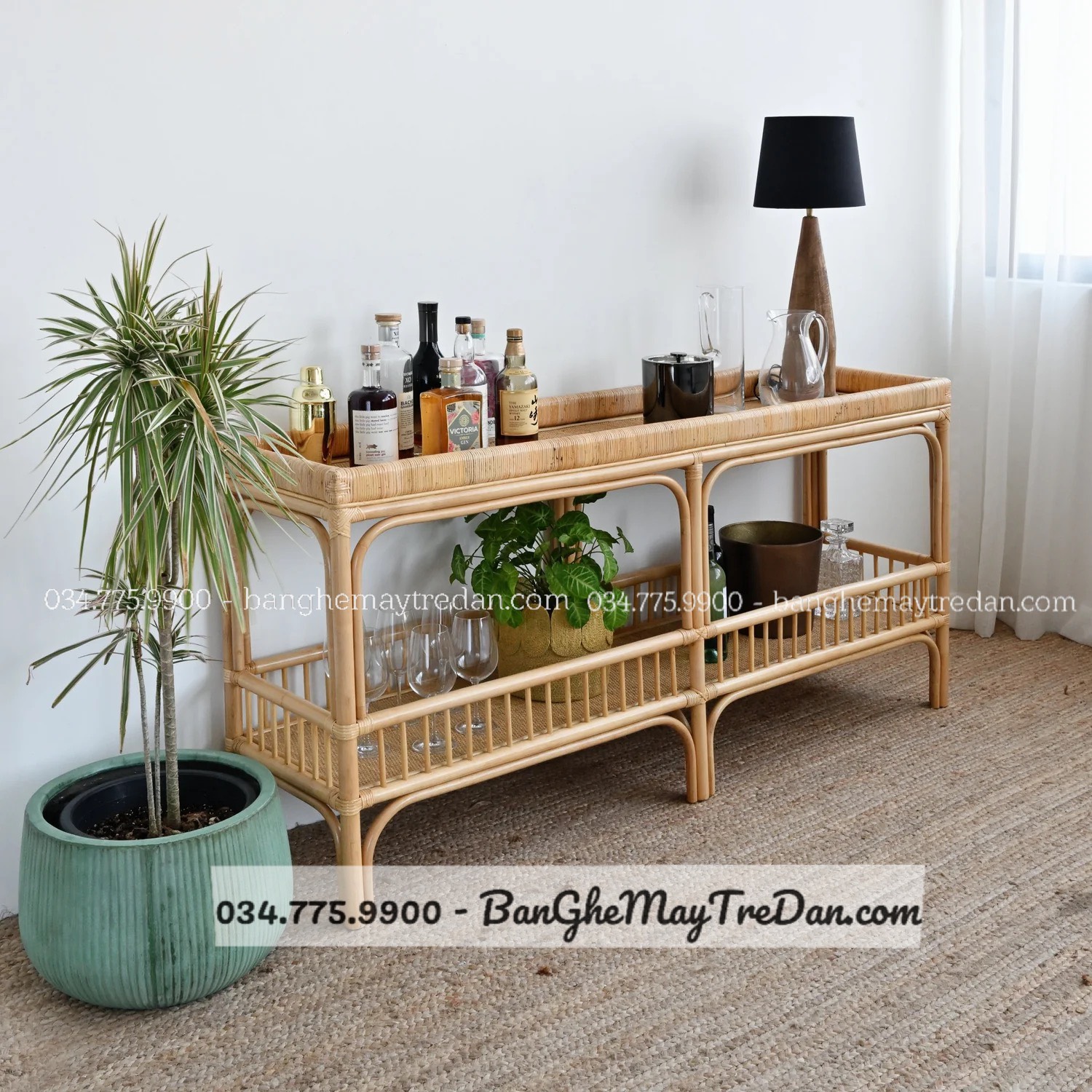 Tủ kệ hỗ trợ bàn ăn - Bàn ghế mây tre đan