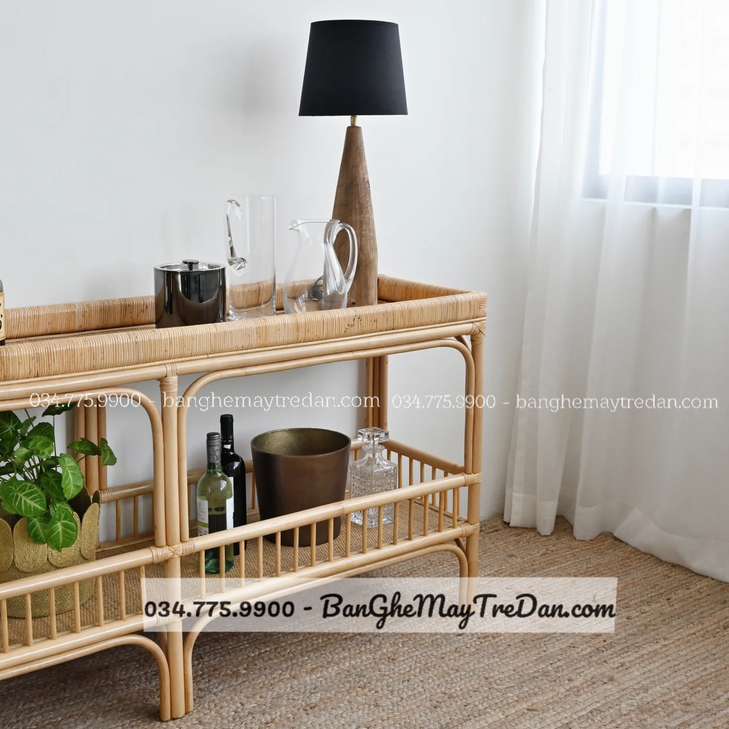 Tủ kệ hỗ trợ bàn ăn - Bàn ghế mây tre đan