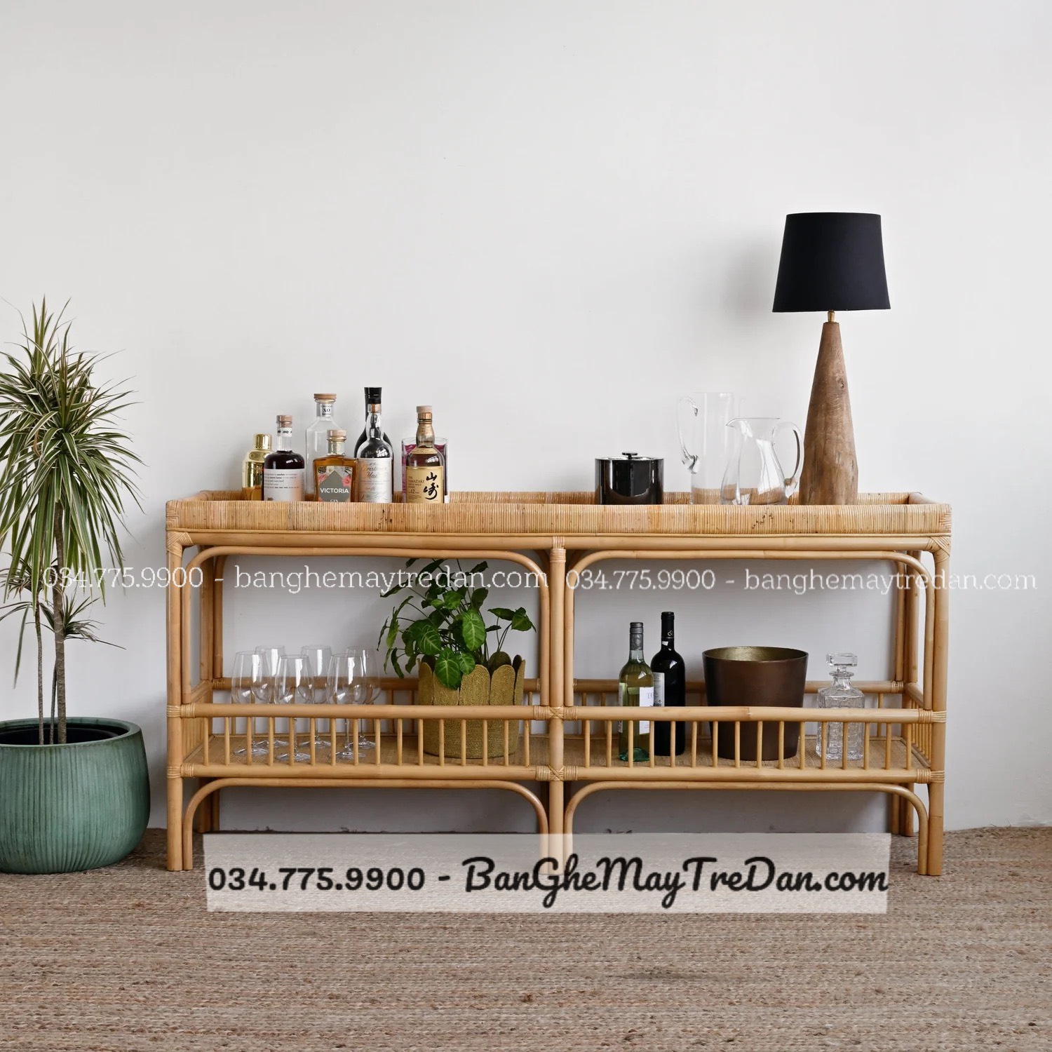 Tủ kệ hỗ trợ bàn ăn - Bàn ghế mây tre đan