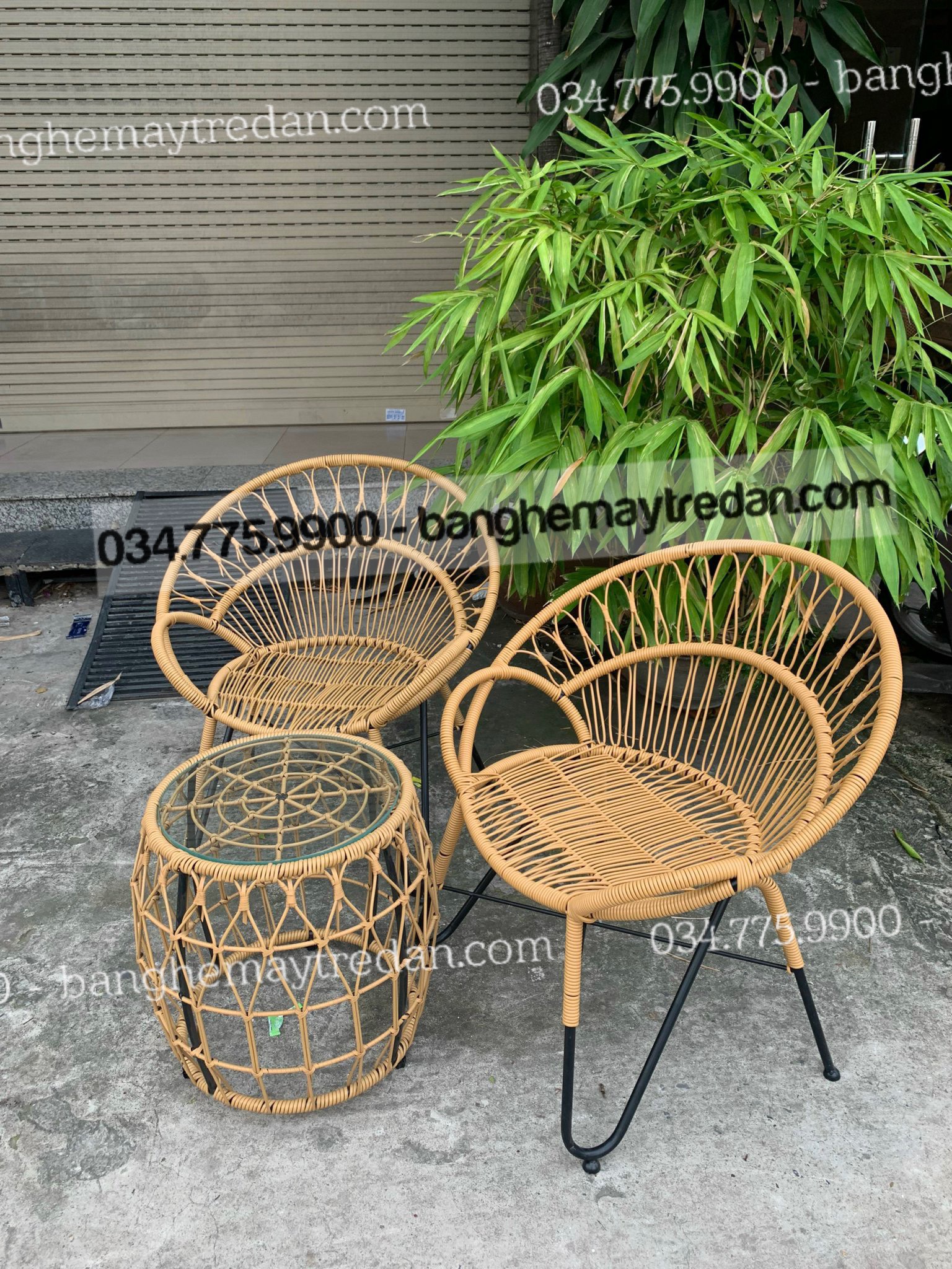 Bộ bàn ghế nhựa giả mây bền đẹp để sân vườn