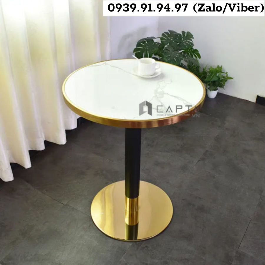 Bàn tiếp khách mặt đá Ceramic chân inox vàng mặt đá Nội thất CAPTA HCM