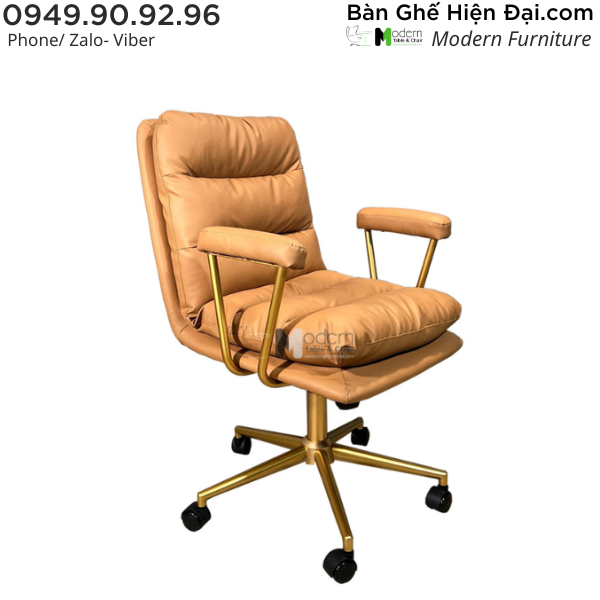 Ghế xoay học sinh học bài bọc nệm da chân nhũ vàng HCM CE1018-P