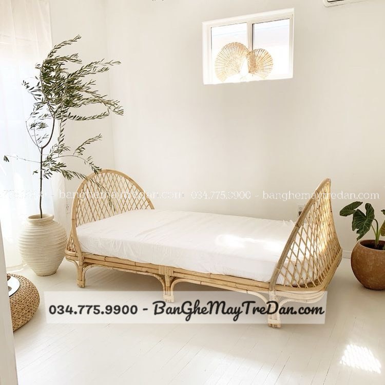 Giường ngủ bằng song mây cao cấp - Bàn ghế mây tre