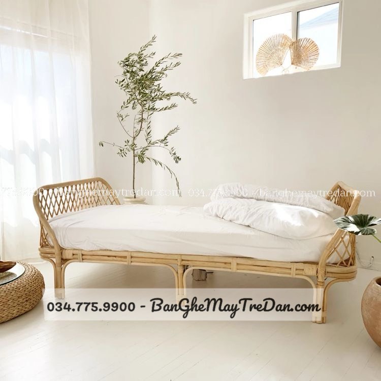 Giường ngủ bằng song mây cao cấp - Bàn ghế mây tre