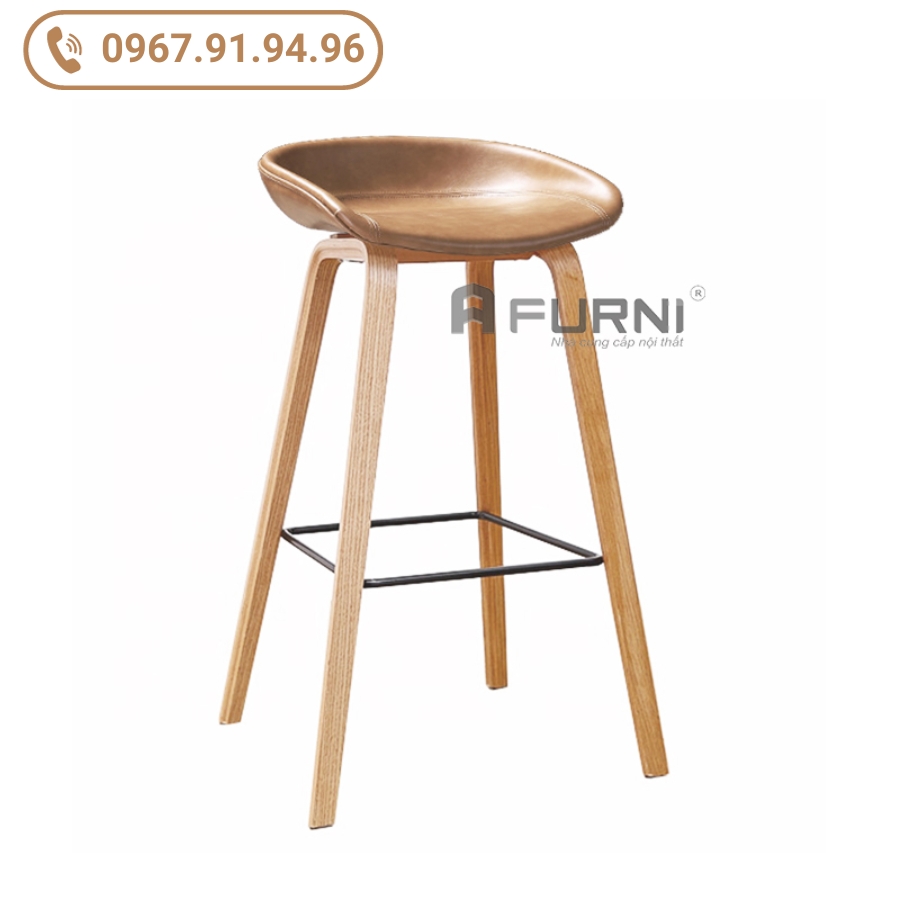 Ghế đảo bếp chân gỗ nệm da PVC cao cấp CB HAY 65-P  Nội Thất Furni