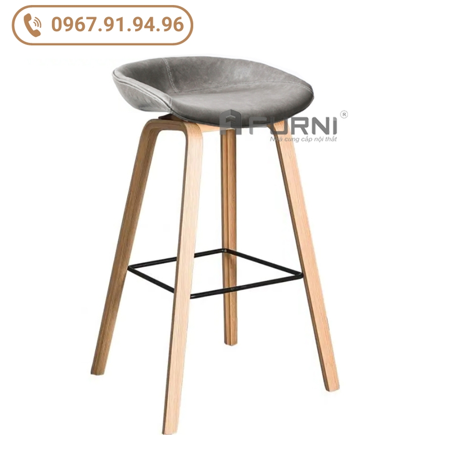Ghế đảo bếp chân gỗ nệm da PVC cao cấp CB HAY 65-P  Nội Thất Furni