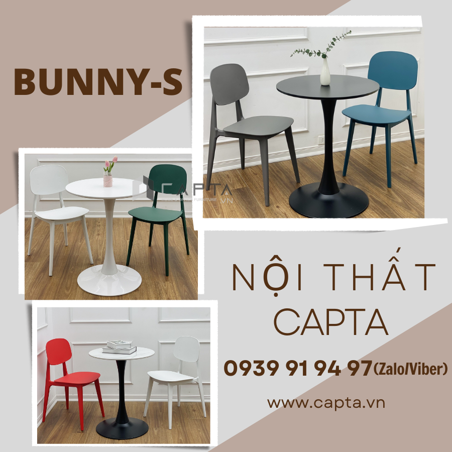 Bộ bàn tiếp khách tròn Tulip và ghế nhựa đúc BUNNY Nội thất CAPTA HCM