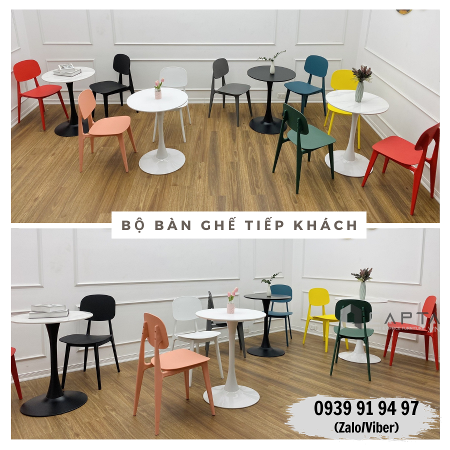 Bộ bàn tiếp khách tròn Tulip và ghế nhựa đúc BUNNY Nội thất CAPTA HCM