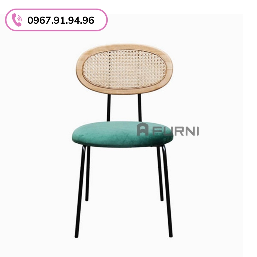 Ghế ăn ghế cafe lưng gỗ đan mây nệm nhung nhỏ gọn CC1563-F