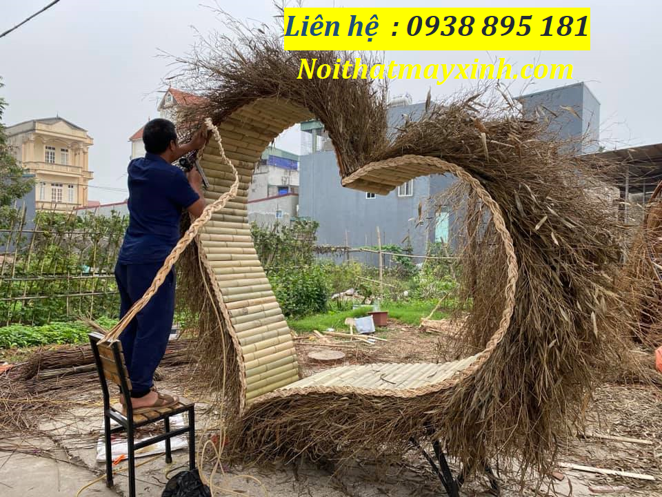 Mẫu ghế trái tim chụp hình  check in bằng mây tre đan độc đáo