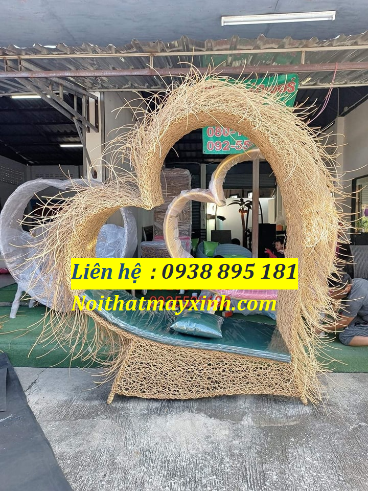 Mẫu ghế trái tim chụp hình  check in bằng mây tre đan độc đáo