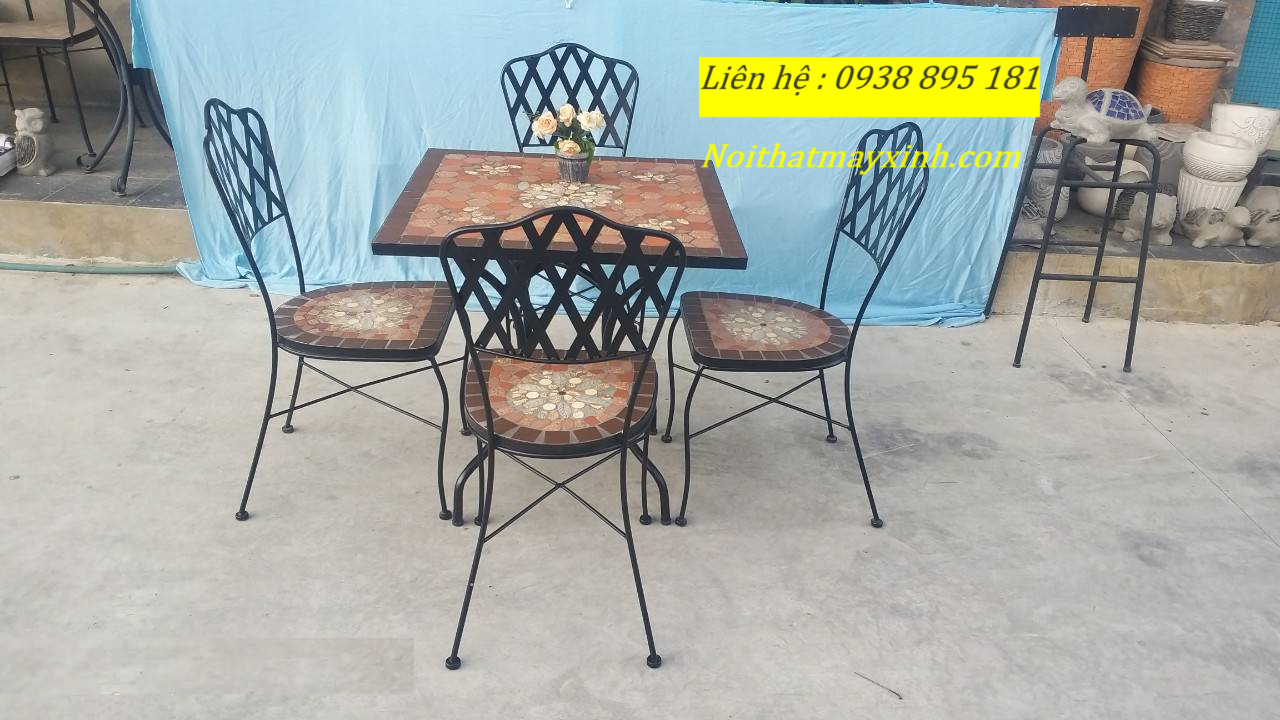Bàn ghế sắt mặt đá Monsaic giá rẻ tại sài gòn