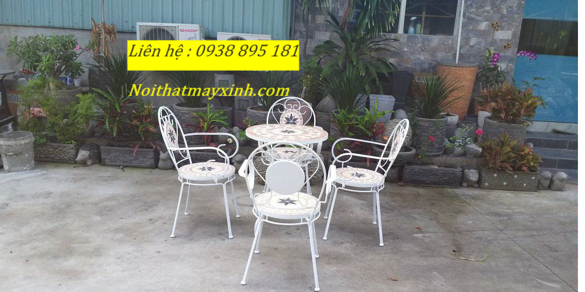 Bàn ghế sắt mặt đá Monsaic giá rẻ tại sài gòn