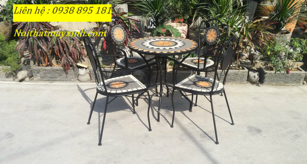 Bàn ghế sắt mặt đá Monsaic giá rẻ tại sài gòn