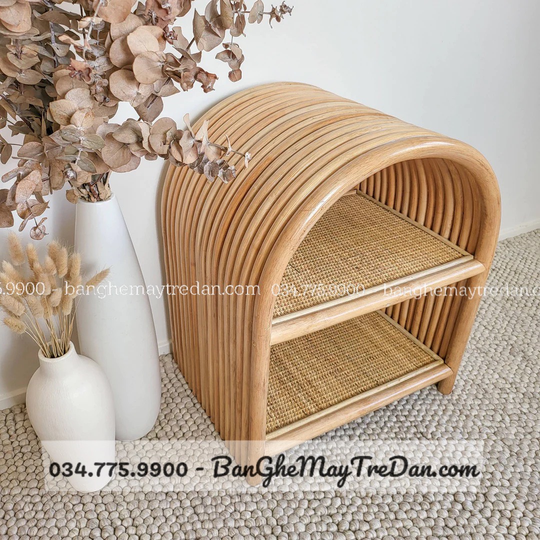 Tủ đầu giường bằng mây tre đan 2 ngăn để đồ