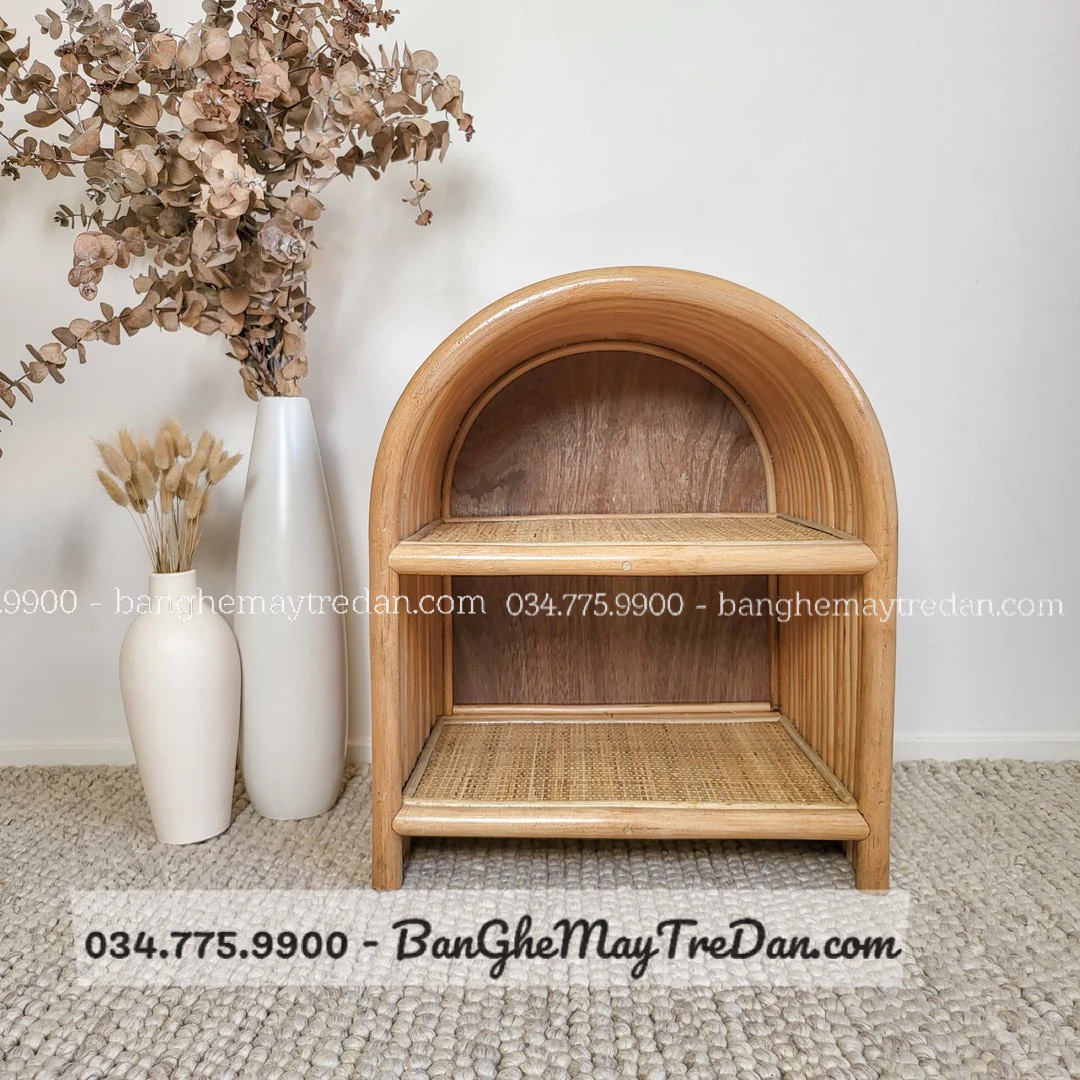 Tủ đầu giường bằng mây tre đan 2 ngăn để đồ