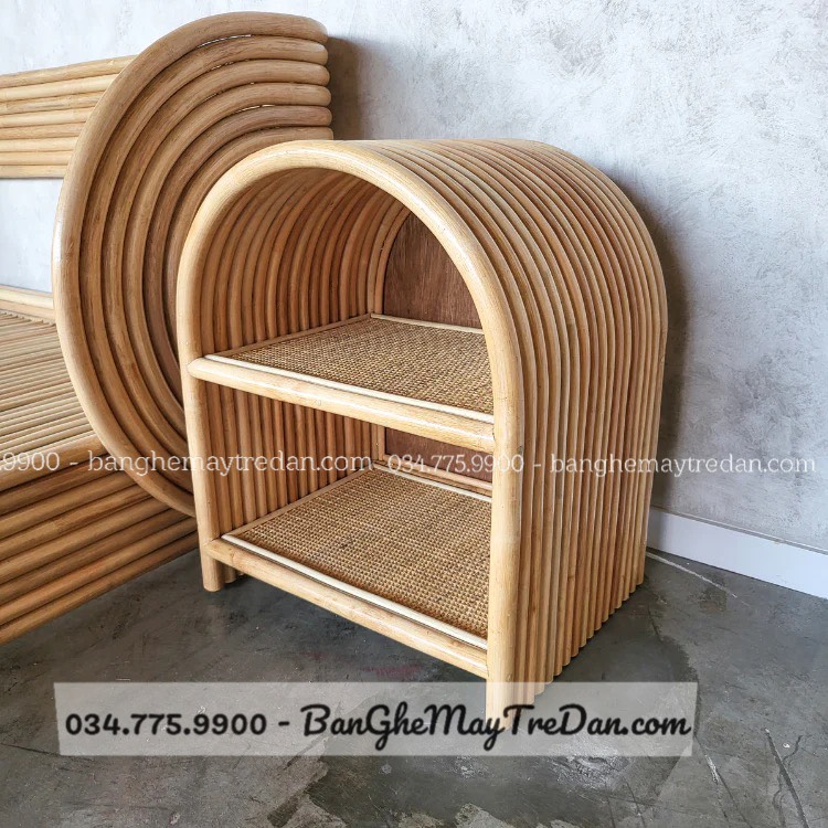Tủ đầu giường bằng mây tre đan 2 ngăn để đồ