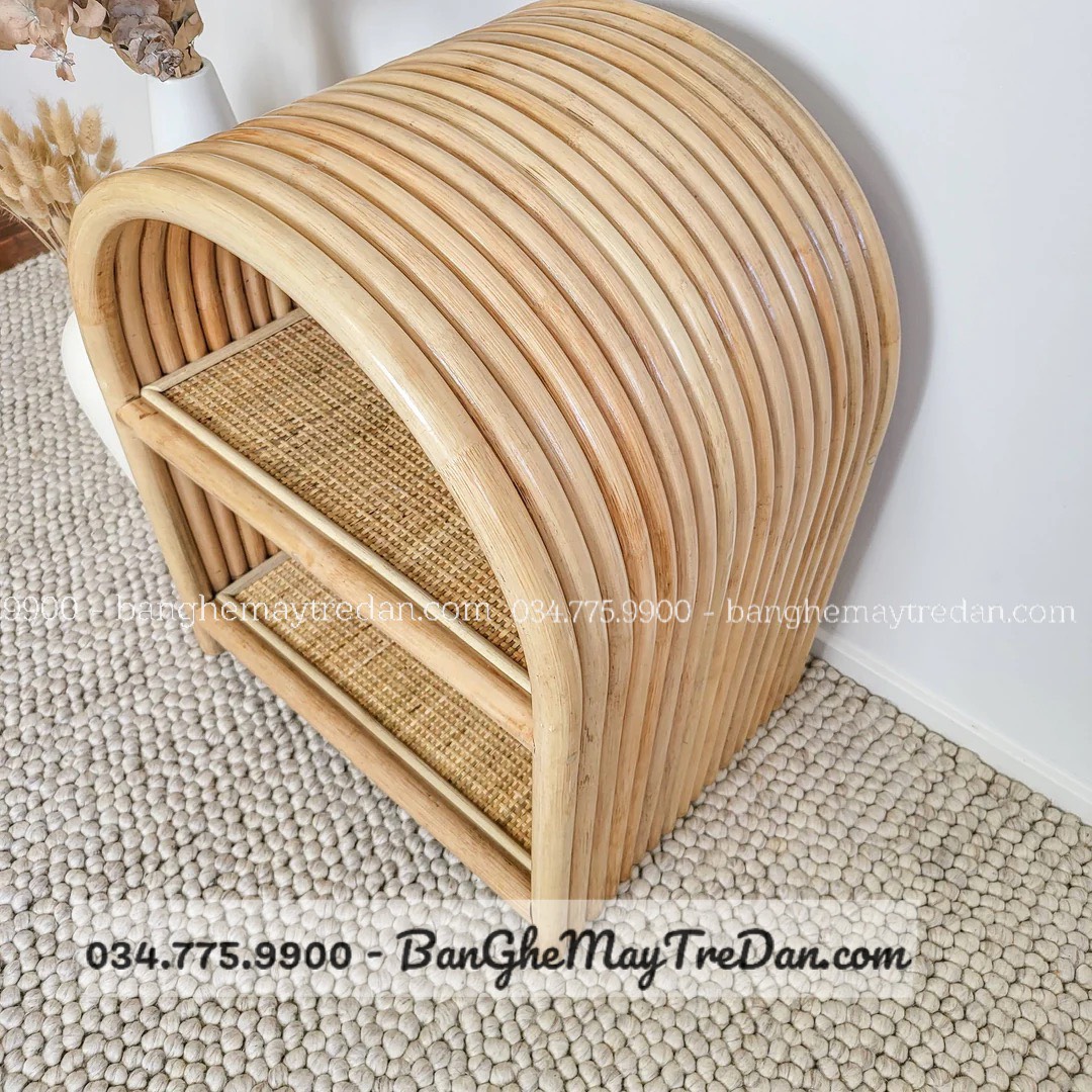 Tủ đầu giường bằng mây tre đan 2 ngăn để đồ
