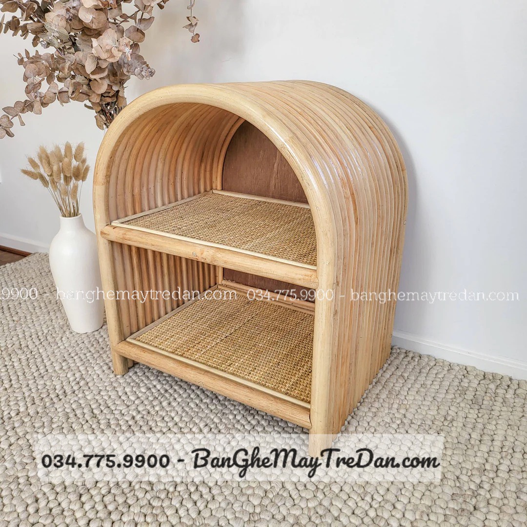 Tủ đầu giường bằng mây tre đan 2 ngăn để đồ