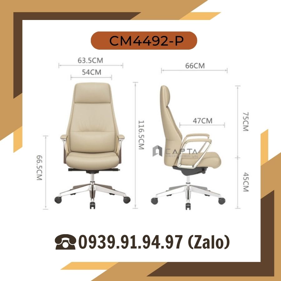 Ghế giám đốc nữ nệm bọc PVC sang trọng nhiều màu Nội thất CAPTA HCM