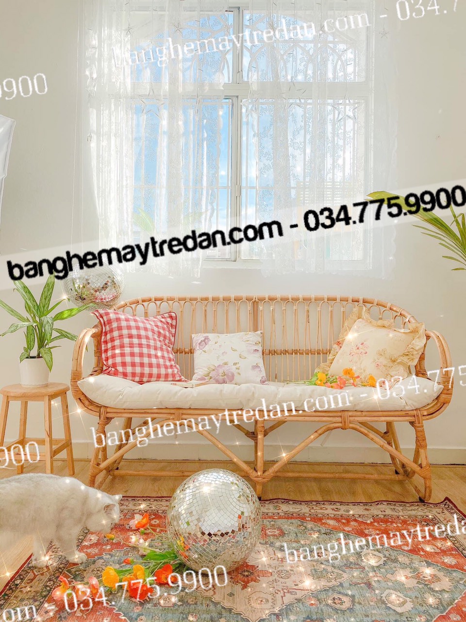 Băng ghế sofa mây nhỏ gọn - Bàn ghế mây tre đan