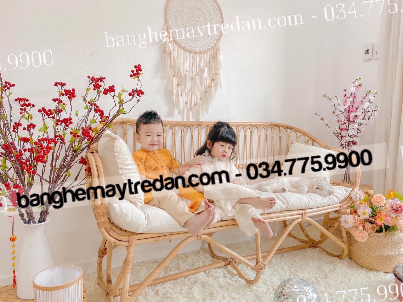 Băng ghế sofa mây nhỏ gọn - Bàn ghế mây tre đan