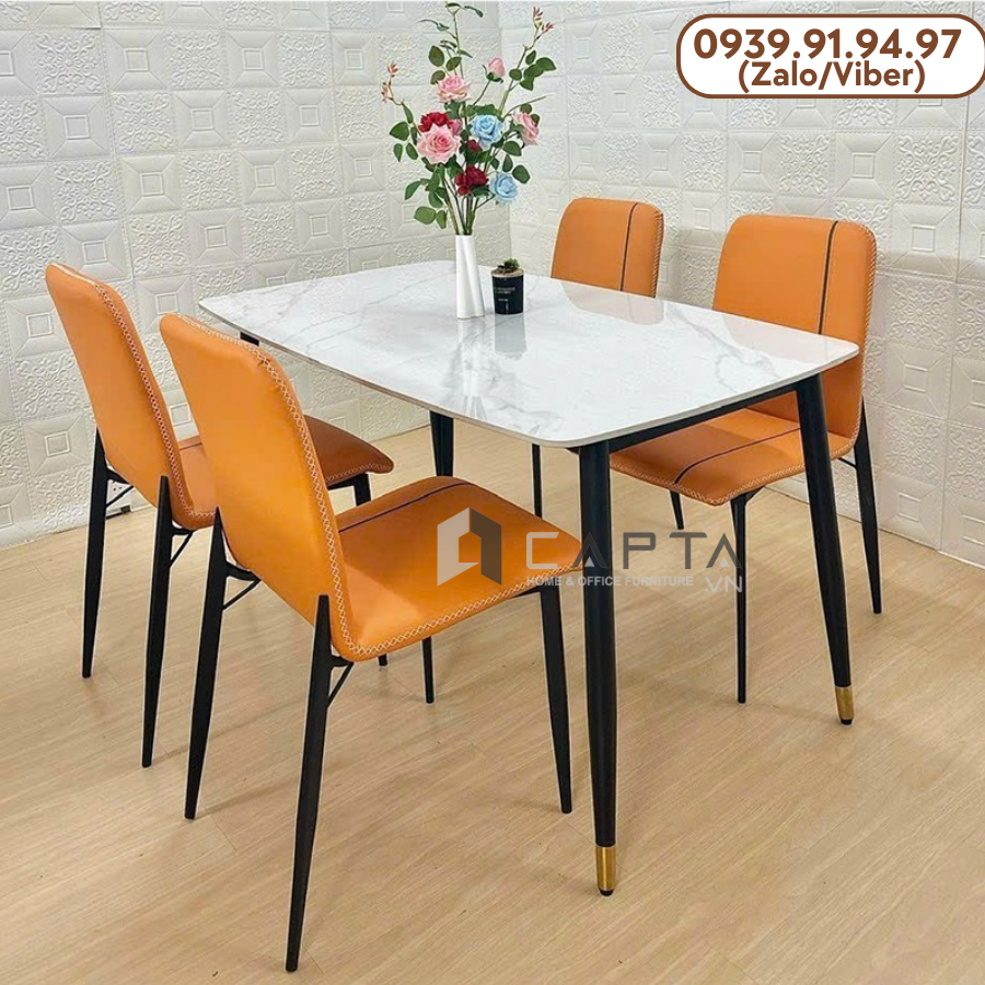 Bộ bàn ăn mặt đá chân sắt 1m4 nhập khẩu Nội thất CAPTA HCM