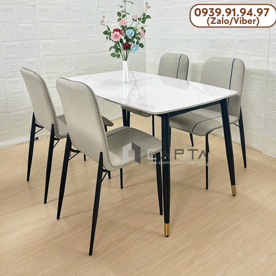 Bộ bàn ăn mặt đá chân sắt 1m4 nhập khẩu Nội thất CAPTA HCM