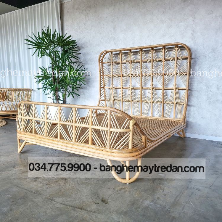 Giường ngủ khung song mây tự nhiên cây to khỏe