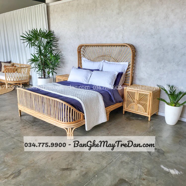 Giường ngủ khung song mây tự nhiên cây to khỏe