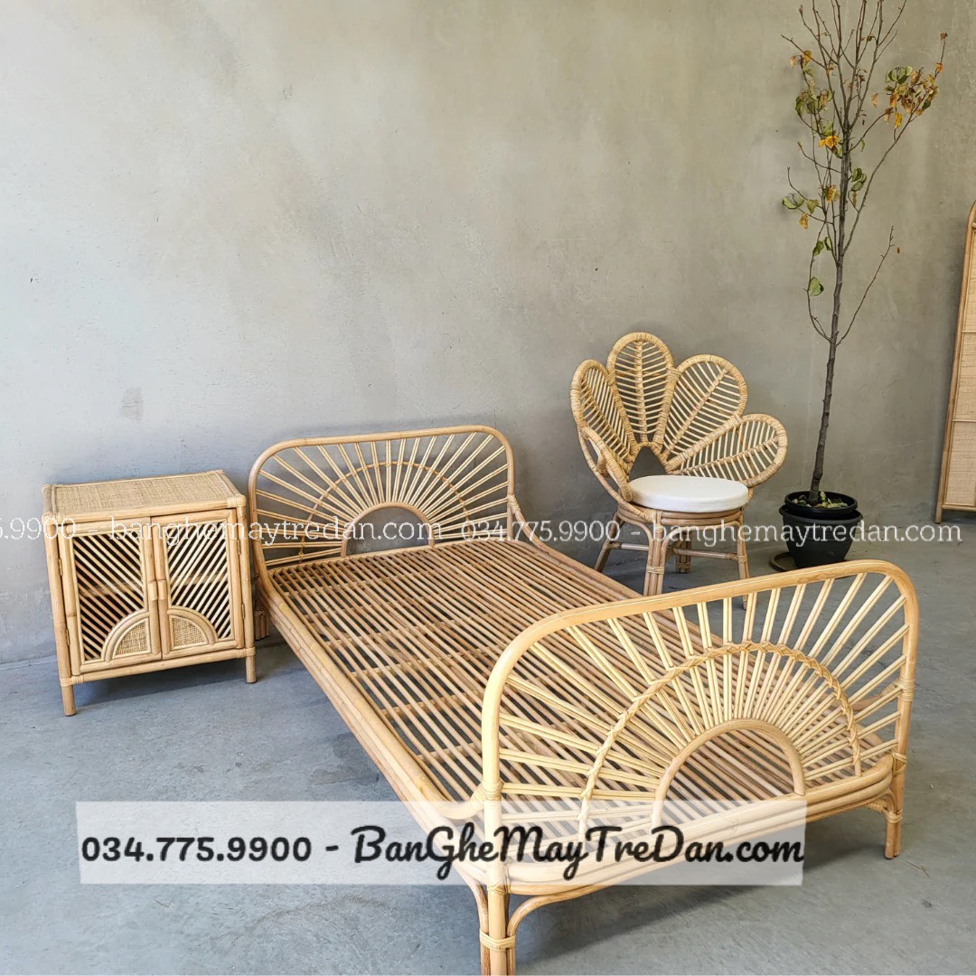 Giường ngủ khung song mây tự nhiên cây to khỏe