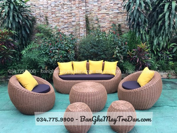 Bàn ghế mây nhựa hình trứng để phòng khách, sân vườn