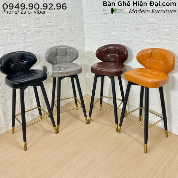 Ghế bar nhà hàng tựa lưng bọc Simili bóng chân sắt HCM CB2156-P