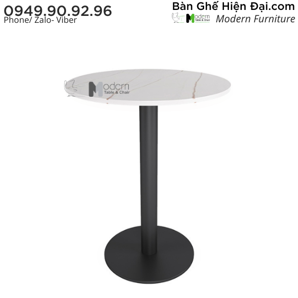 Bàn tròn cafe sân vườn mặt đá chân trụ sắt sơn đen HCM TE1542-06E