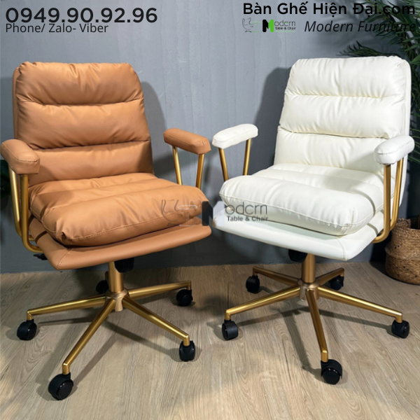 Ghế xoay học bài bọc nệm da chân nhũ vàng HCM CE1018-P