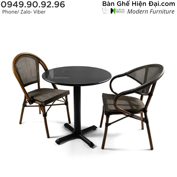 Bộ bàn tròn sân vườn ngoài trời 2 ghế nhôm HCM TE2029 CC2005 CC2018